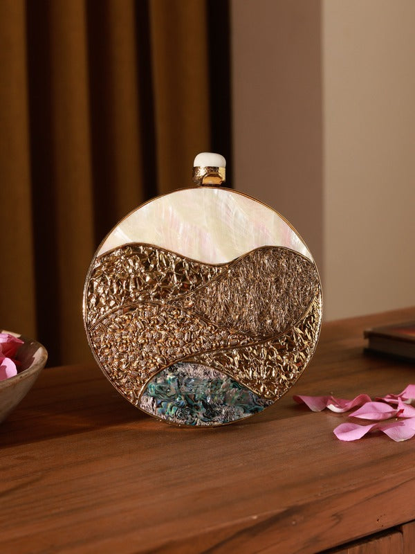 Crescent Round Mother of Pearl Clutch | Fashionable Evening Bag