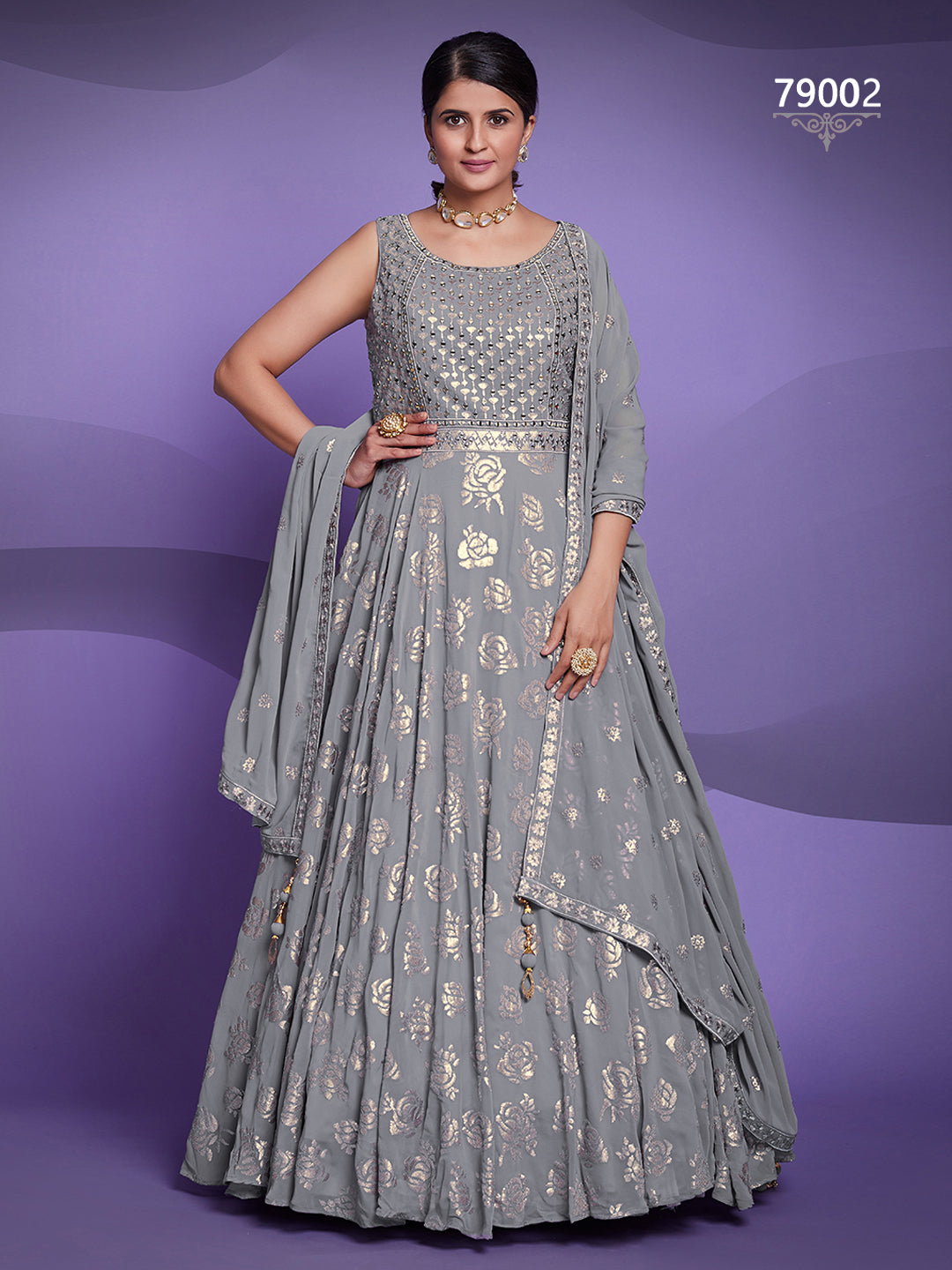 Gray Georgette Lehenga with Sequins Work | Elegant Festive Wear