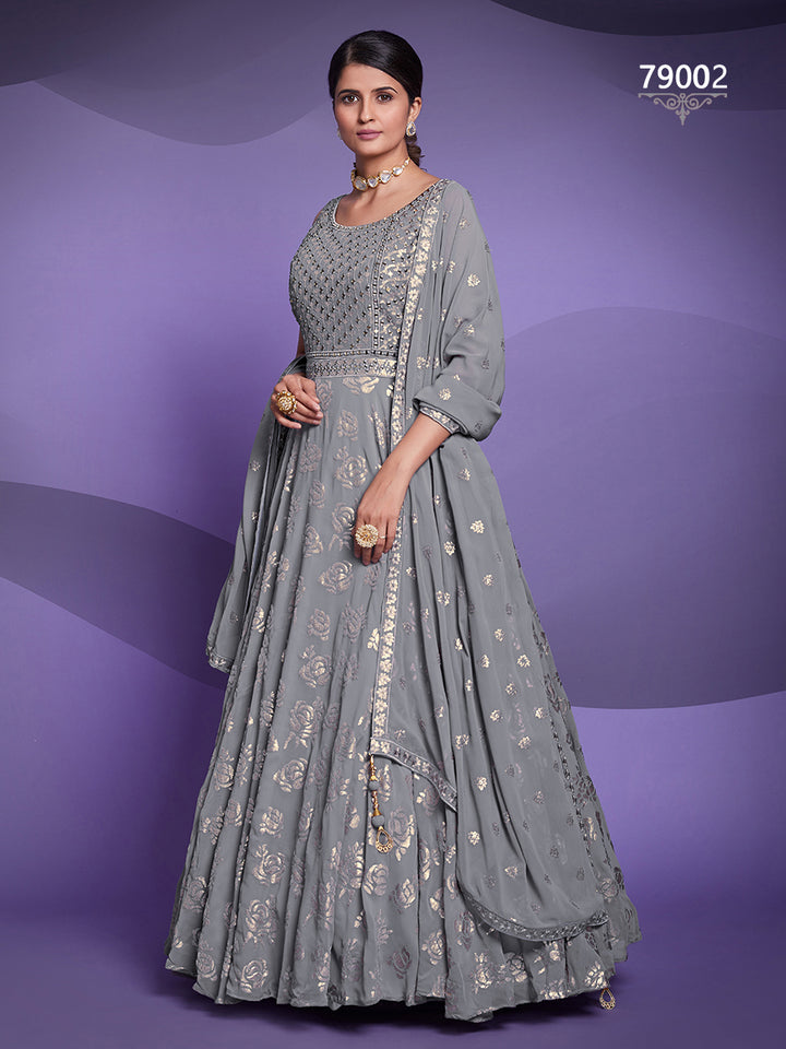 Gray Georgette Lehenga with Sequins Work | Elegant Festive Wear