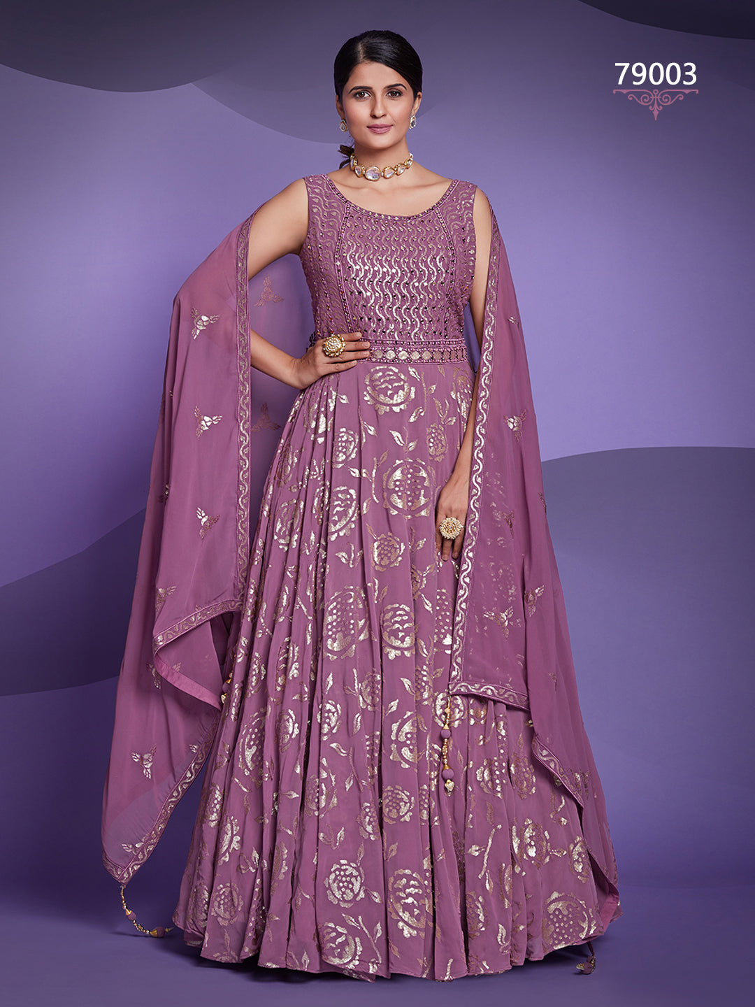 Lavender Georgette Lehenga with Sequins Work | Glamorous Party Wear