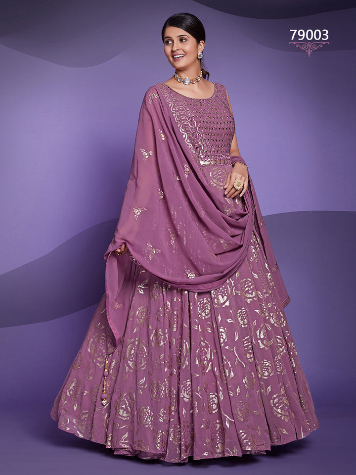 Lavender Georgette Lehenga with Sequins Work | Glamorous Party Wear