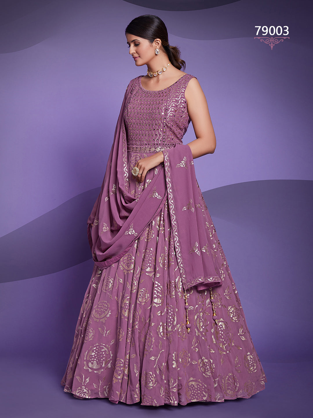 Lavender Georgette Lehenga with Sequins Work | Glamorous Party Wear