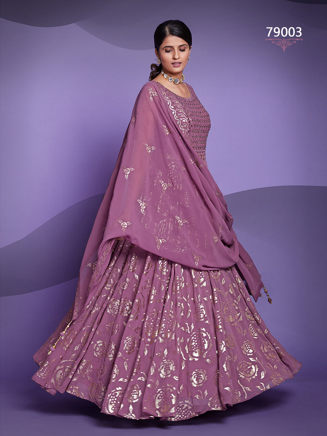 Lavender Georgette Lehenga with Sequins Work | Glamorous Party Wear