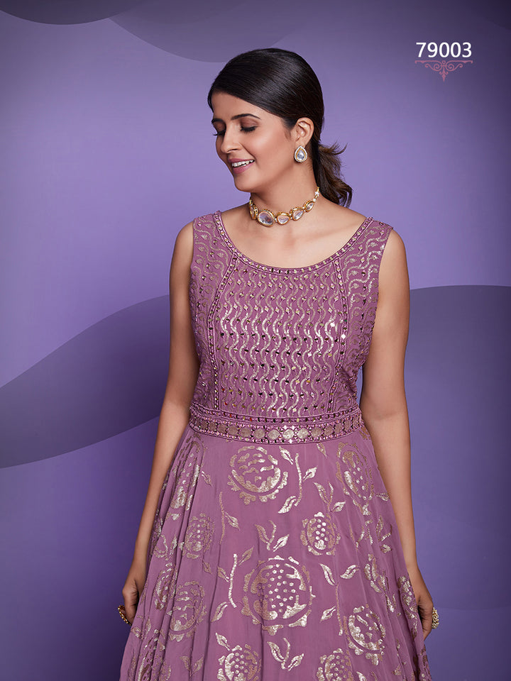 Lavender Georgette Lehenga with Sequins Work | Glamorous Party Wear