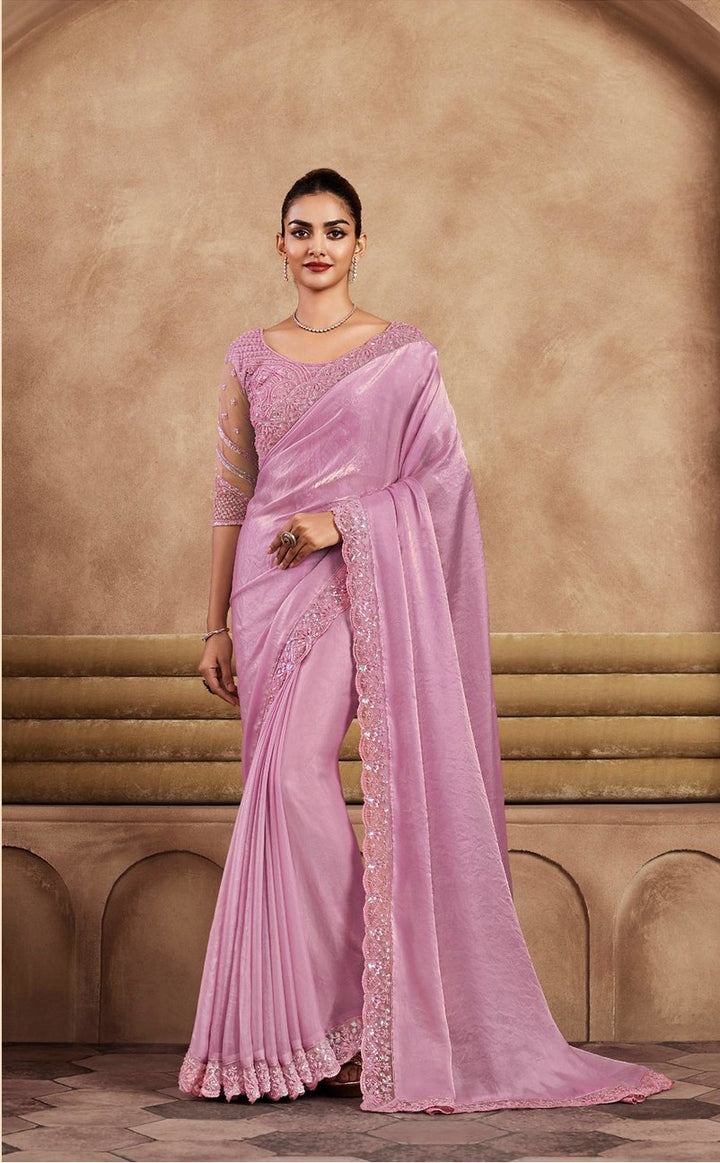 Handcrafted Pink Cherry Silk Saadi | Festive Saree for Weddings & Celebrations