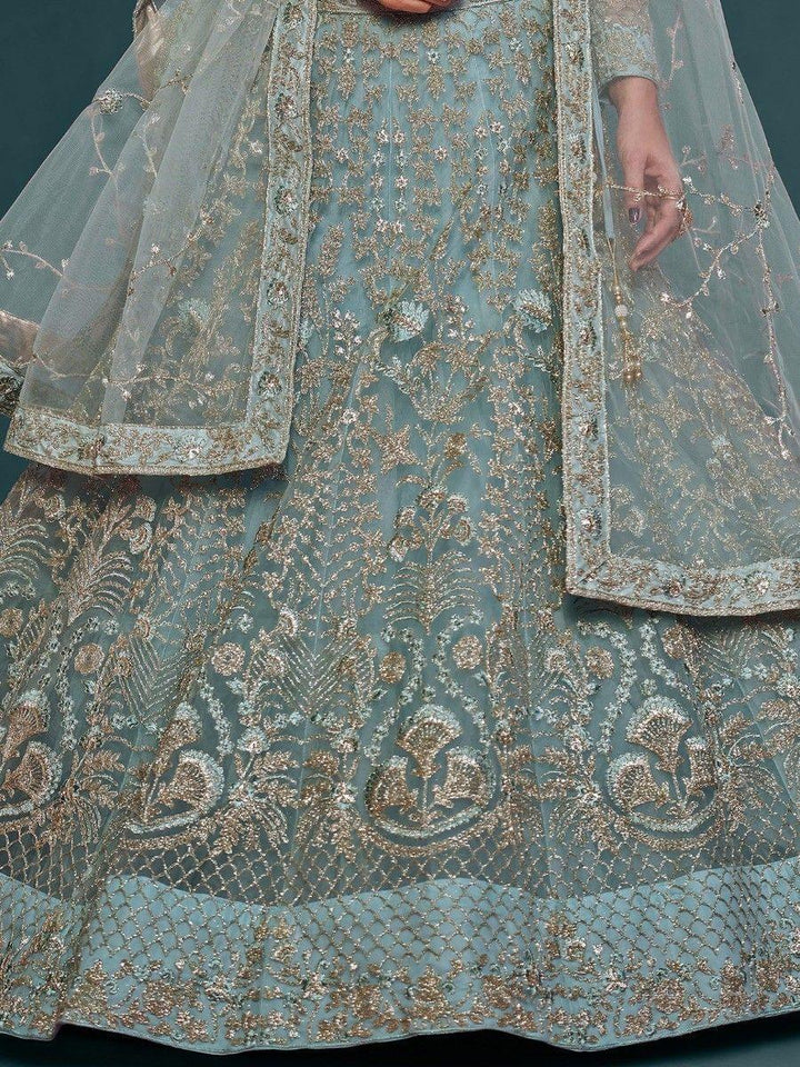 Stylish Aqua Blue Lehenga | Thread, Zari & Glitter Embroidery for Special Occasions