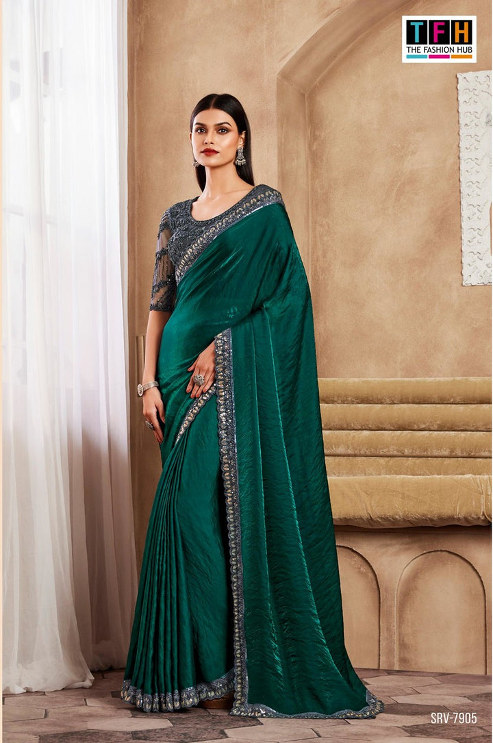 Vibrant Bottle-Green Cherry Silk Saree | Intricate Handwork & Perfect for Weddings