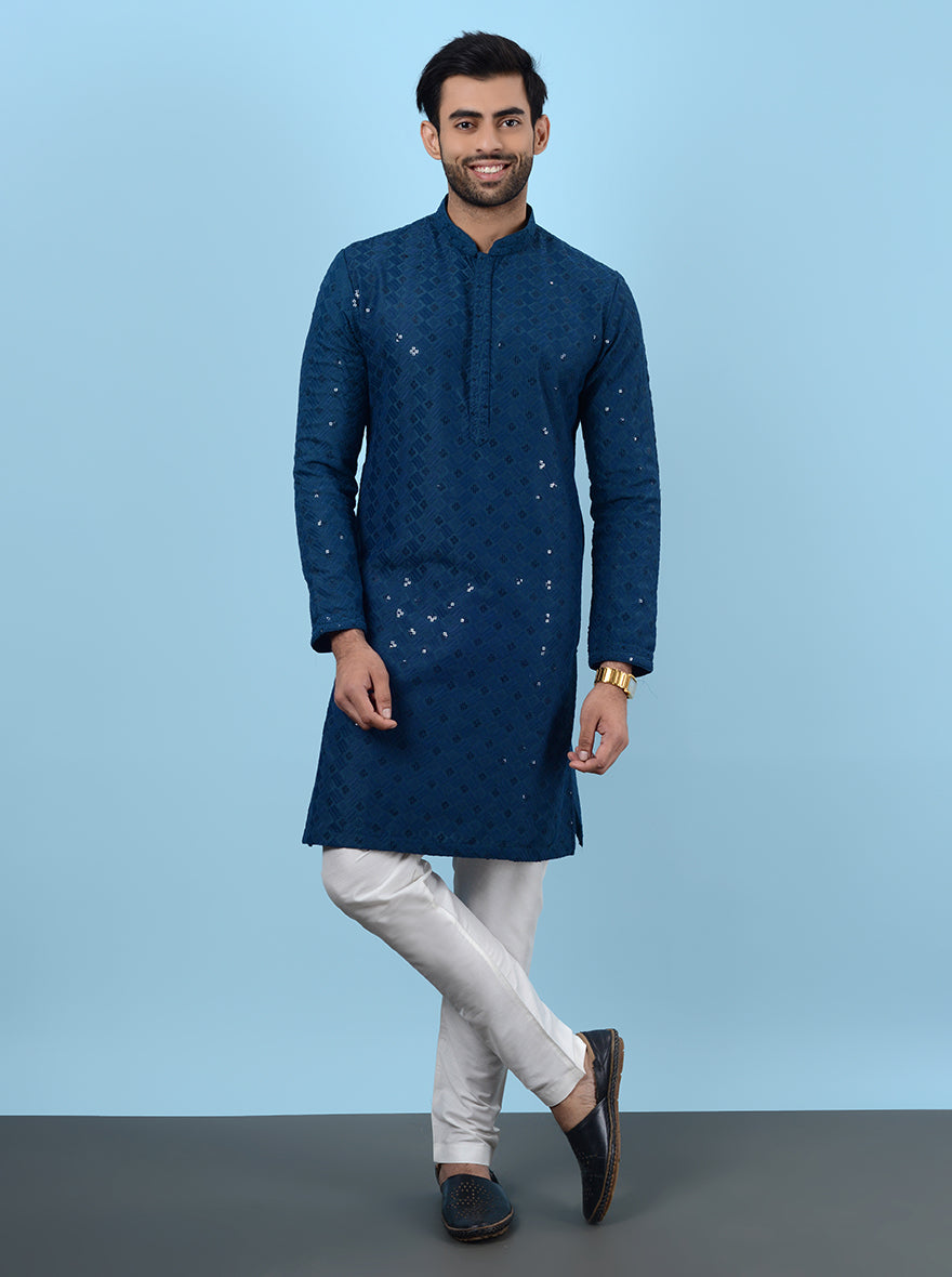 Make a statement with this stylish Blue Kurta Pajama, tailored for special events.