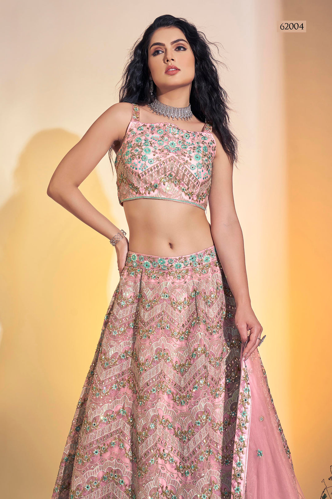 Handwork Soft Net Lehenga | Thread Embroidered Festive Wear for Women