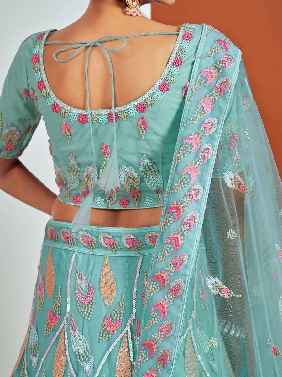 Exquisite Turquoise Lehenga Choli | Soft Net with Dori & Zarkan Work