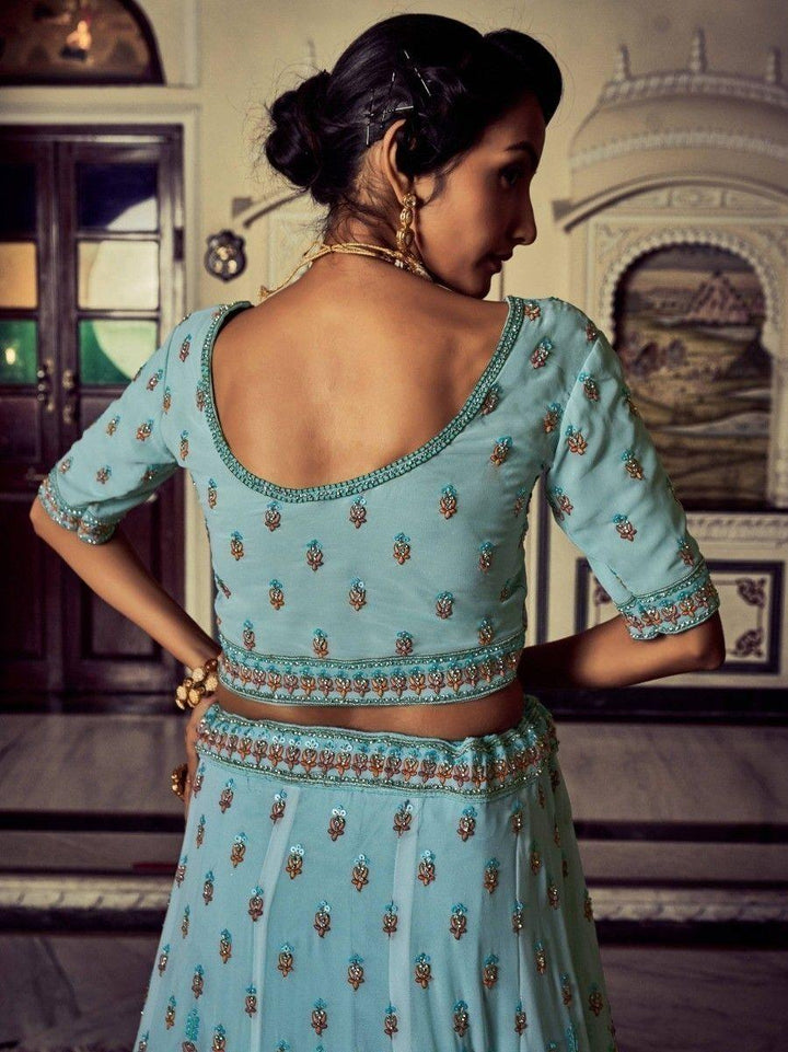 Turquoise Lehenga | Georgette Material with Zarkan & Glitter Zari Embroidery