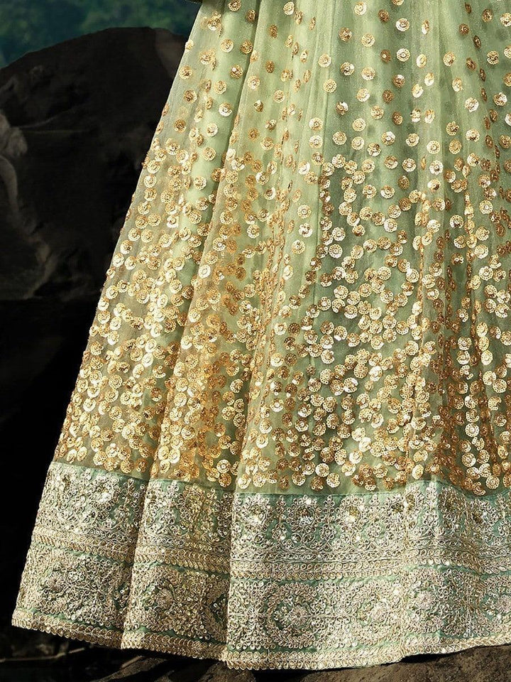 Traditional Green Net Lehenga Choli | Bridal Wear with Sequins