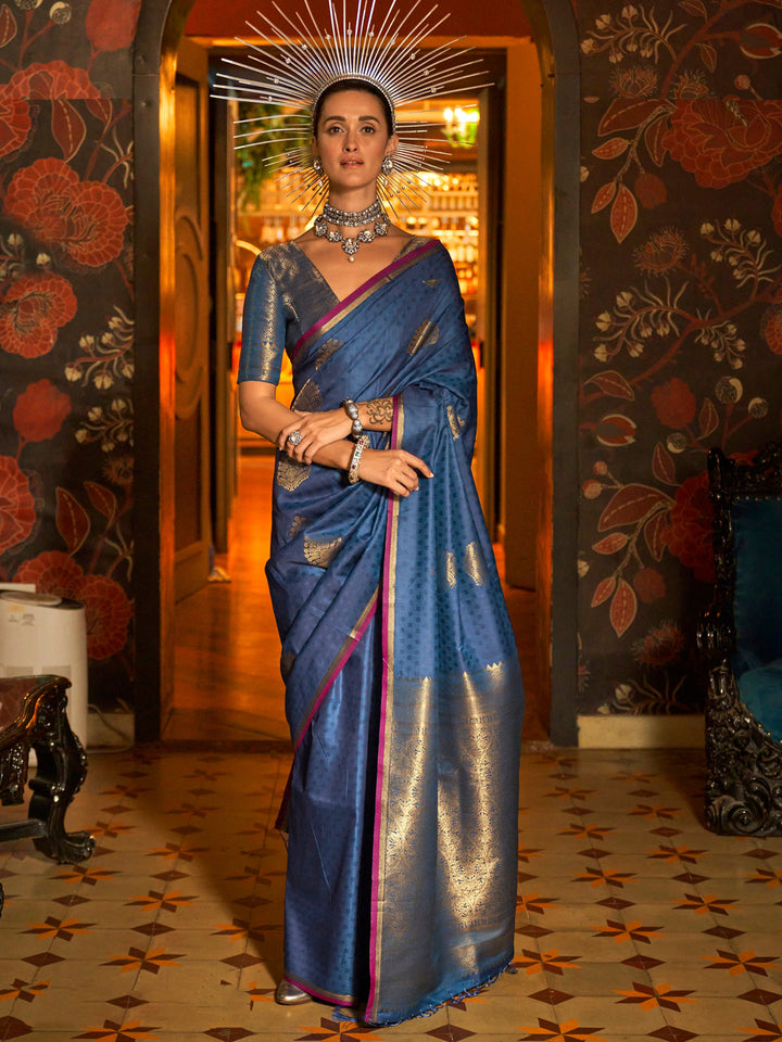 Blue silk saree crafted for elegance and style.