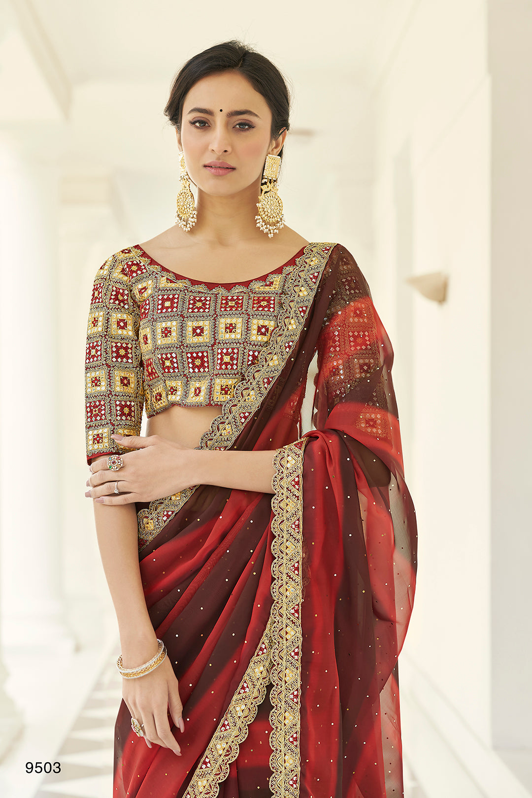 Red Organza Saree with Thread & Gota Work | Elegant Indian Wedding Saree