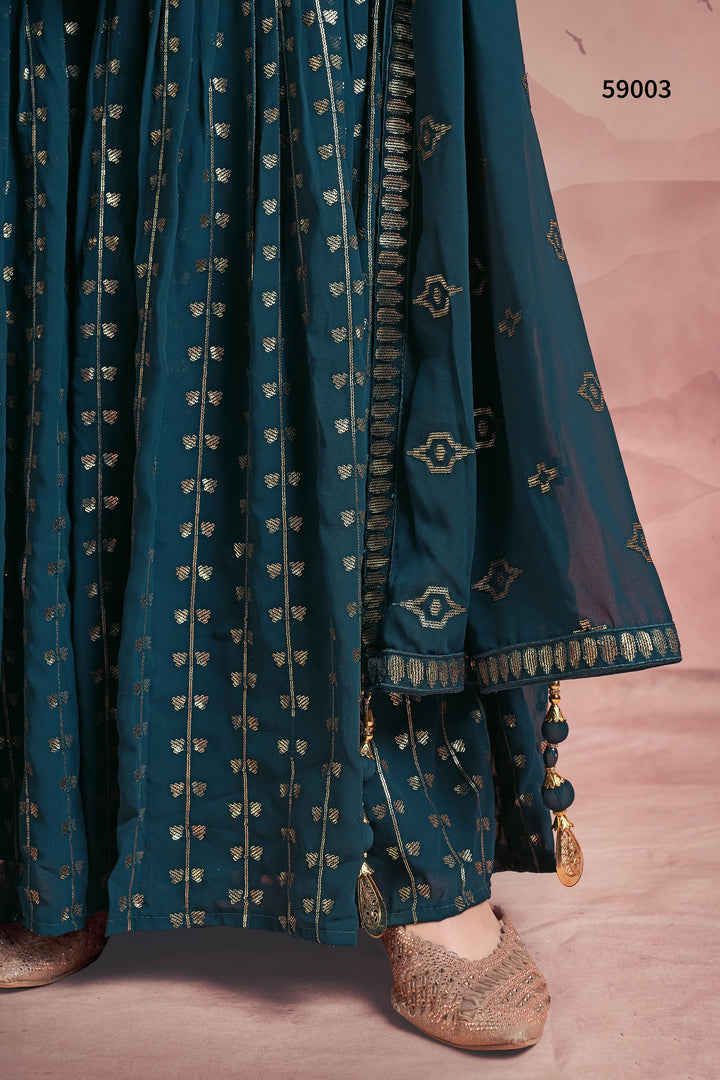 Rama Blue Kurti Set | Georgette Sharara with Sequins Work