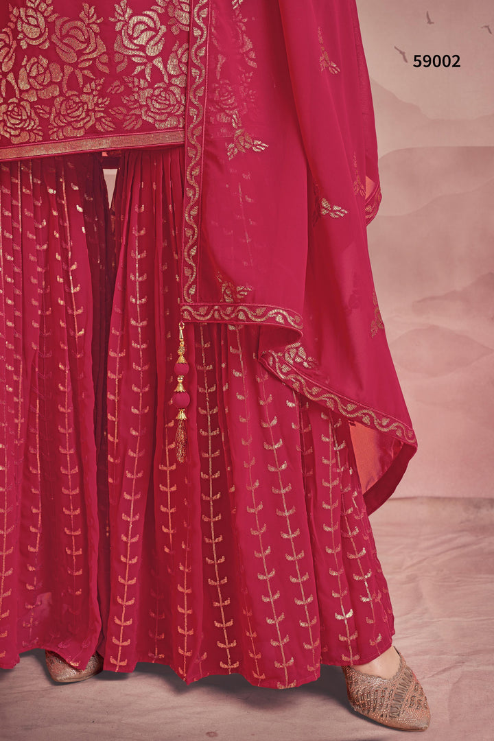 Pink Georgette Kurti Set | Sequins Work Sharara Dupatta Set