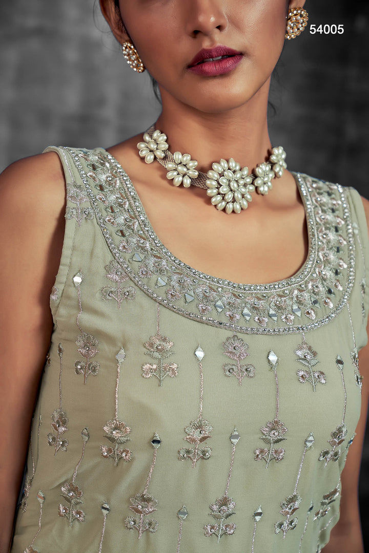 Georgette Readymade Sharara Suit | Embroidered Partywear Kurta Set