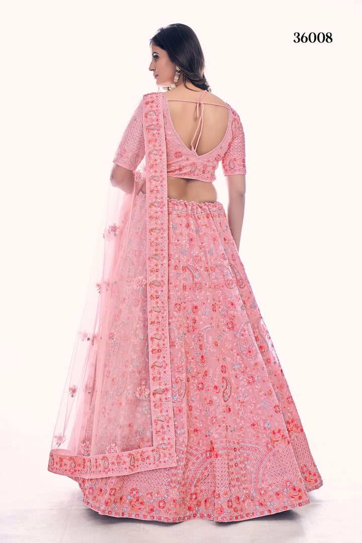 Elegant Embroidered Soft Net Bridal Lehenga | Designer Wedding Outfit