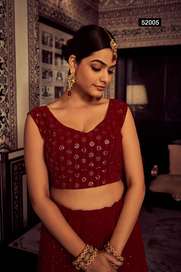 Maroon Georgette Lehenga Choli | Sequins & Thread Embroidery Design