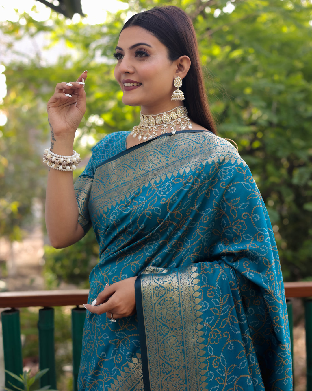 Luxurious blue Patola Silk Saree with Zari & Kanchi Borders, ideal for upscale USA events.