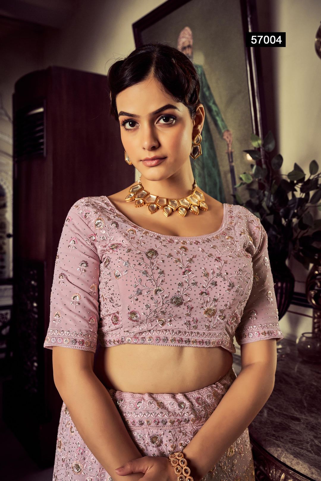 Mauve Georgette Lehenga Choli Set | Thread & Swarovski Embroidery