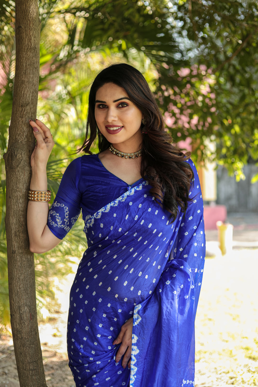 Premium Blue Bandhej Silk Saree featuring intricate Zari weaving and designer Pallu for festive wear.