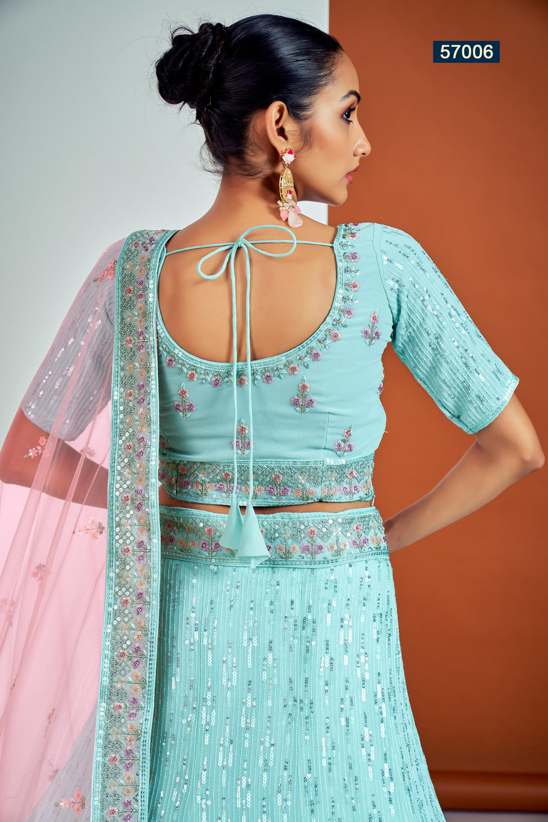 Designer Sky Blue Lehenga for Wedding | Georgette Embroidered Choli