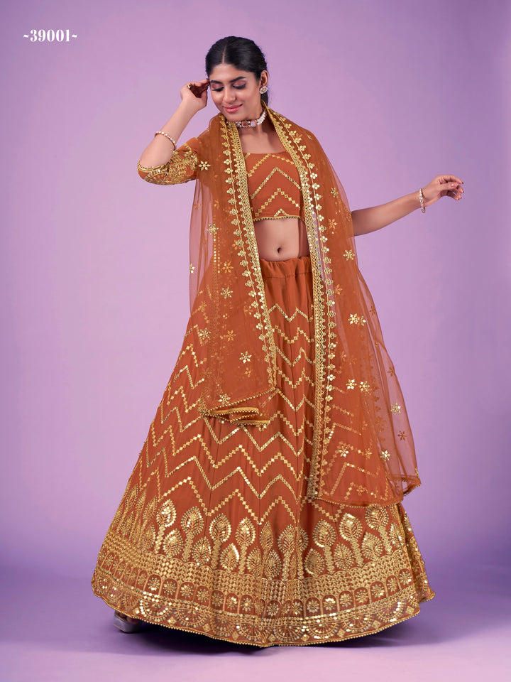 Elegant Orange Festive Lehenga Choli | Perfect for Festival Celebrations