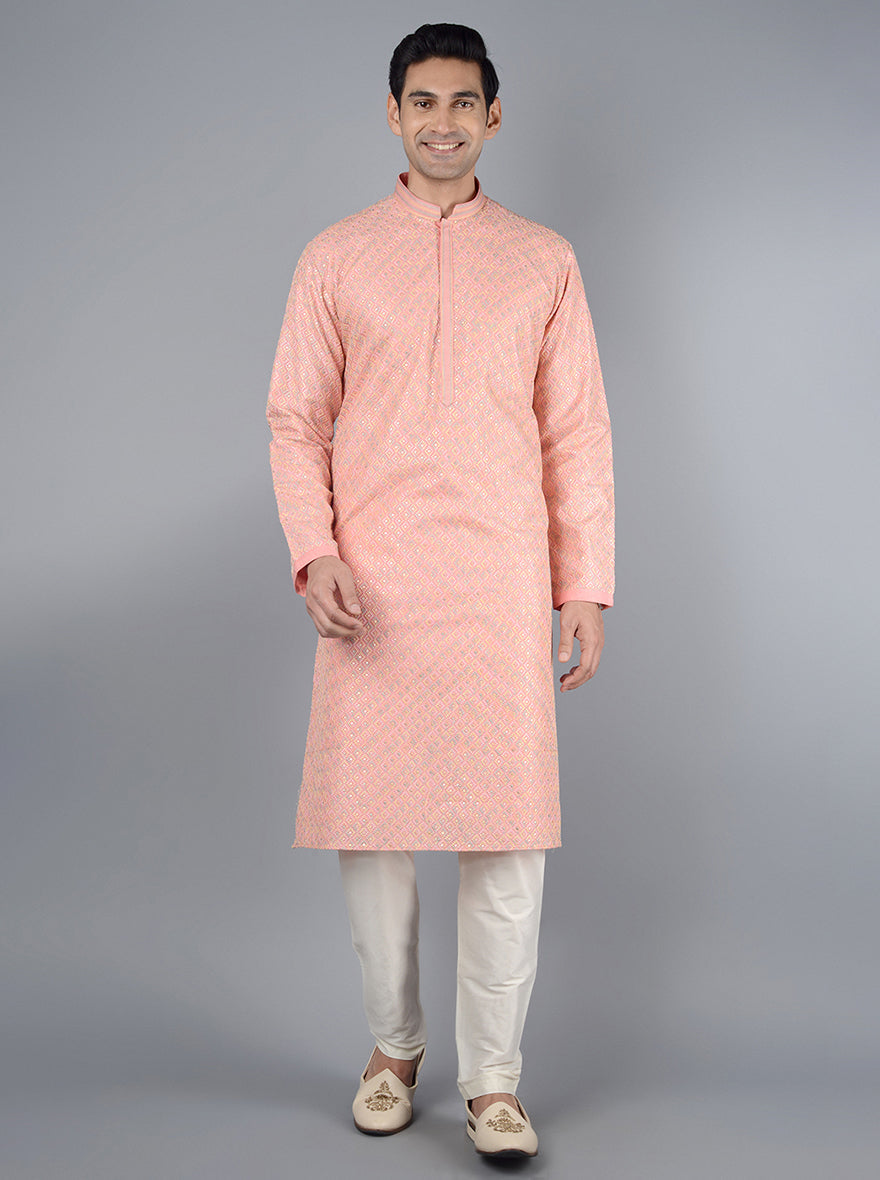 Silk blend kurta with stunning embroidery for festive occasions.