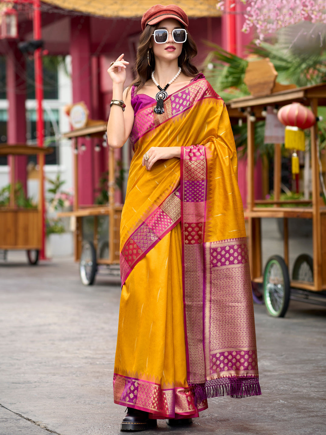 Yellow silk saree crafted for elegance and style.