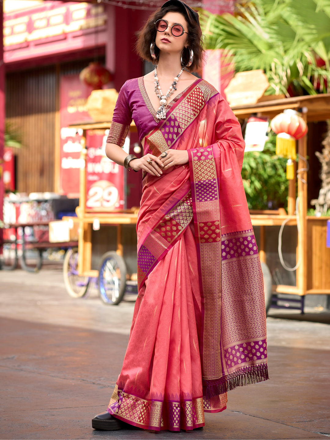 Red silk saree crafted for elegance and style.