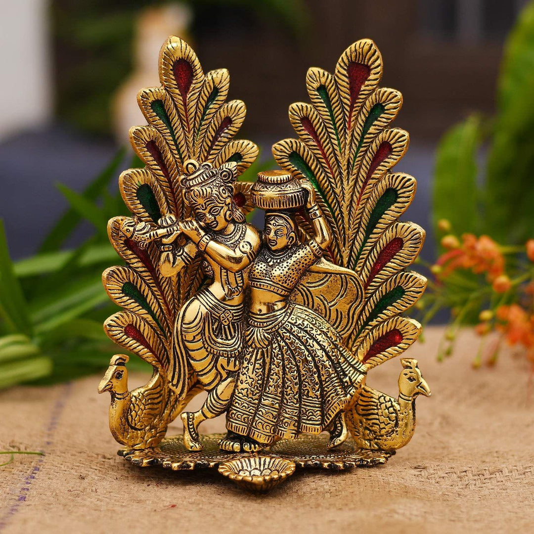 Showpiece Radha Krishna Aluminium Idol | Decorative Hindu Statue 5.4"x4.5"x8"