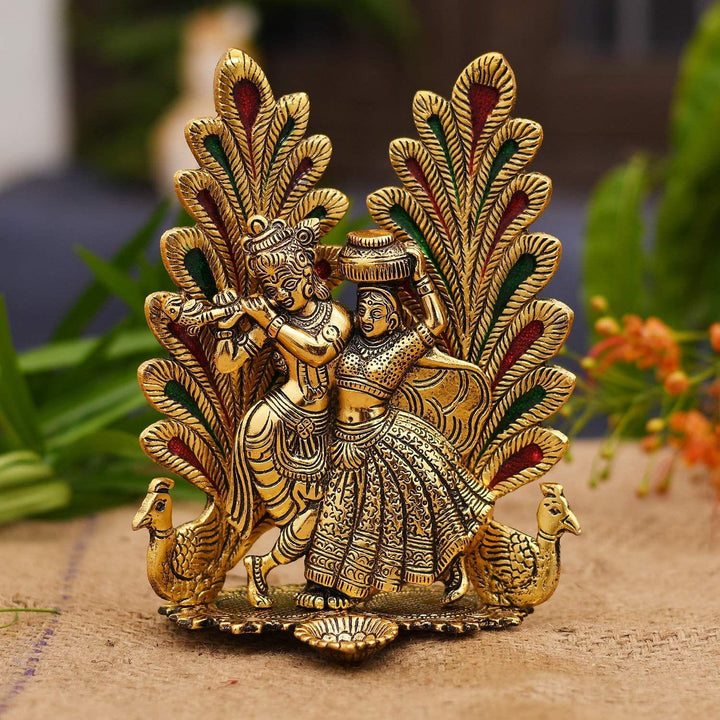 Showpiece Radha Krishna Aluminium Idol | Decorative Hindu Statue 5.4"x4.5"x8"