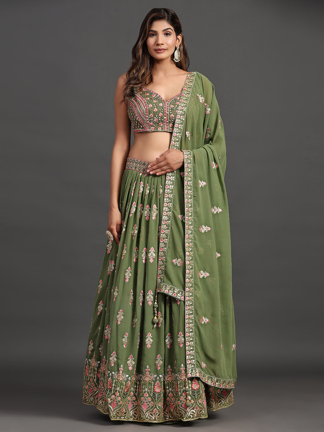 Designer Partywear Lehenga Choli | Elegant Georgette Multi-Embroidery