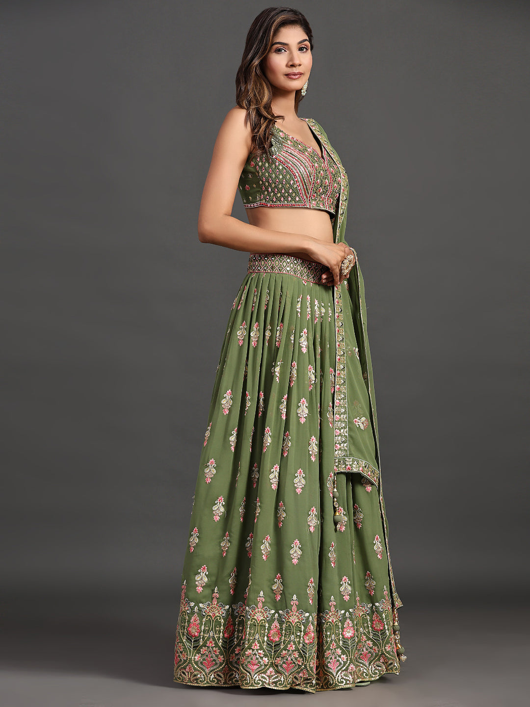 Designer Partywear Lehenga Choli | Elegant Georgette Multi-Embroidery