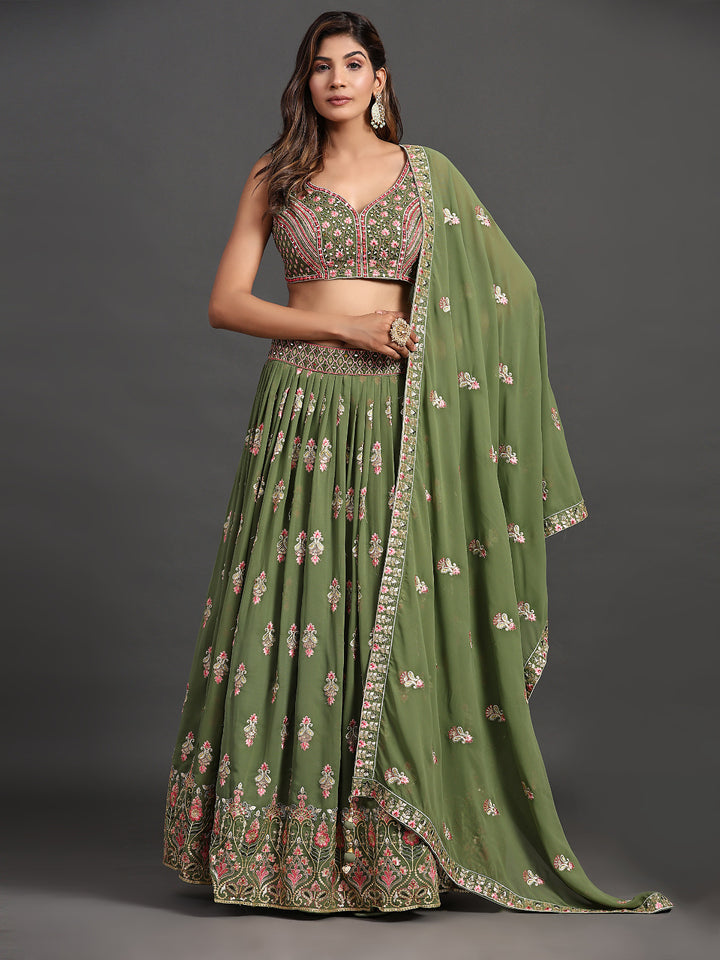 Designer Partywear Lehenga Choli | Elegant Georgette Multi-Embroidery