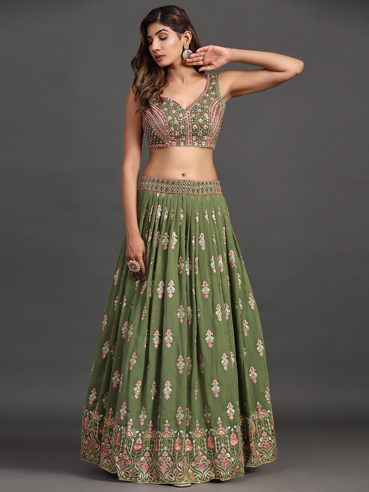 Designer Partywear Lehenga Choli | Elegant Georgette Multi-Embroidery