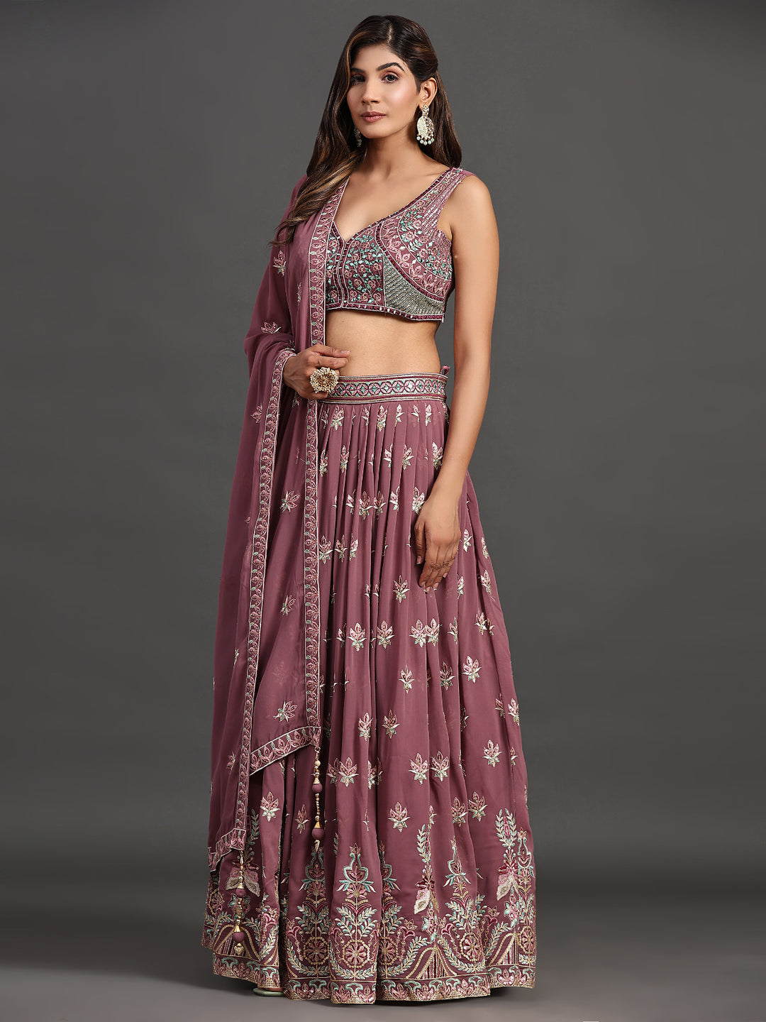 Designer Partywear Lehenga Choli | Elegant Georgette Multi-Embroidery