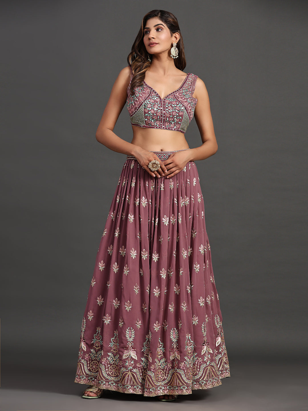 Designer Partywear Lehenga Choli | Elegant Georgette Multi-Embroidery