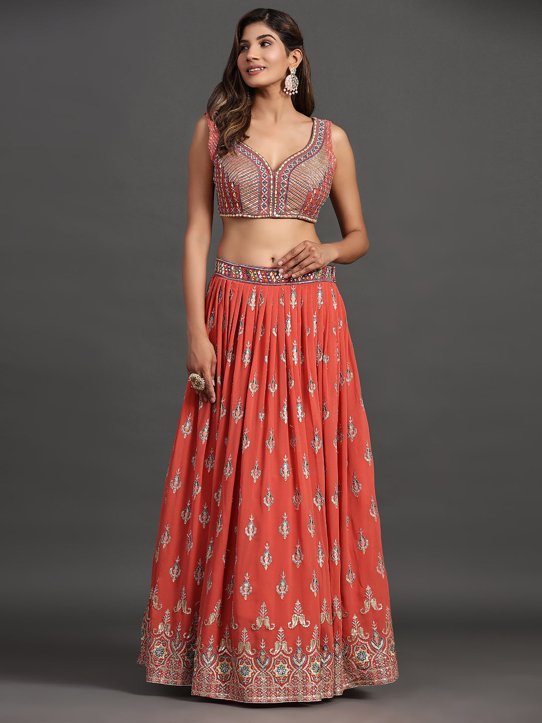 Designer Partywear Lehenga Choli | Elegant Georgette Multi-Embroidery