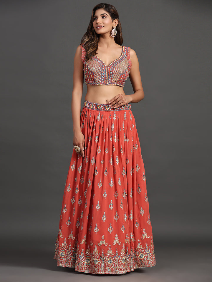 Designer Partywear Lehenga Choli | Elegant Georgette Multi-Embroidery