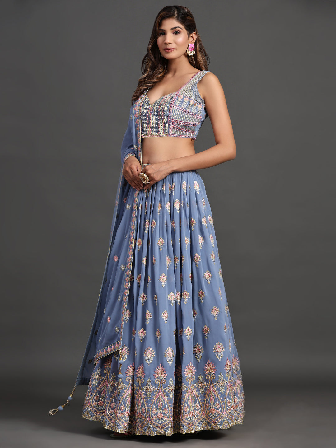 Designer Partywear Lehenga Choli | Elegant Georgette Multi-Embroidery