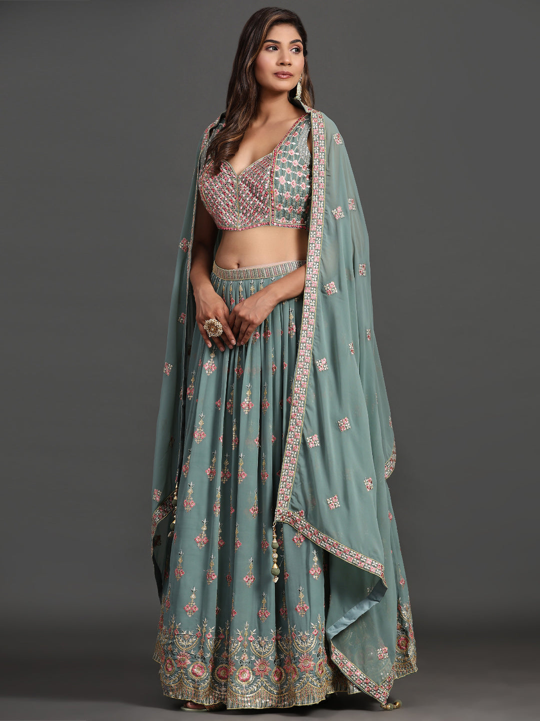 Designer Partywear Lehenga Choli | Elegant Georgette Multi-Embroidery