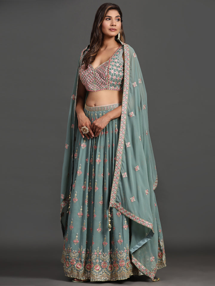 Designer Partywear Lehenga Choli | Elegant Georgette Multi-Embroidery