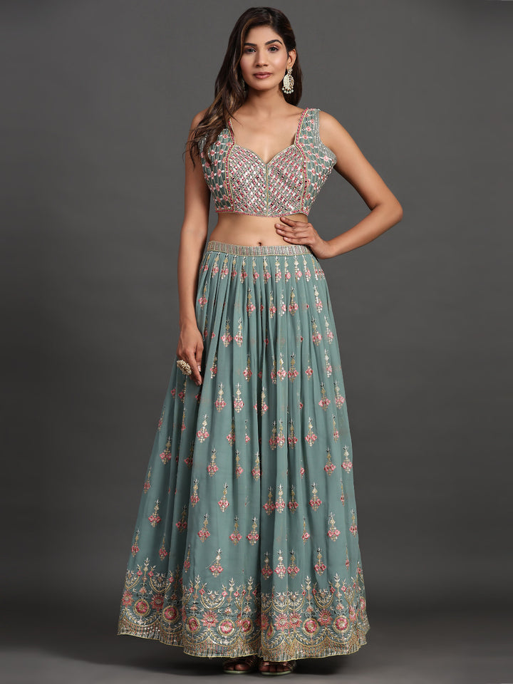 Designer Partywear Lehenga Choli | Elegant Georgette Multi-Embroidery