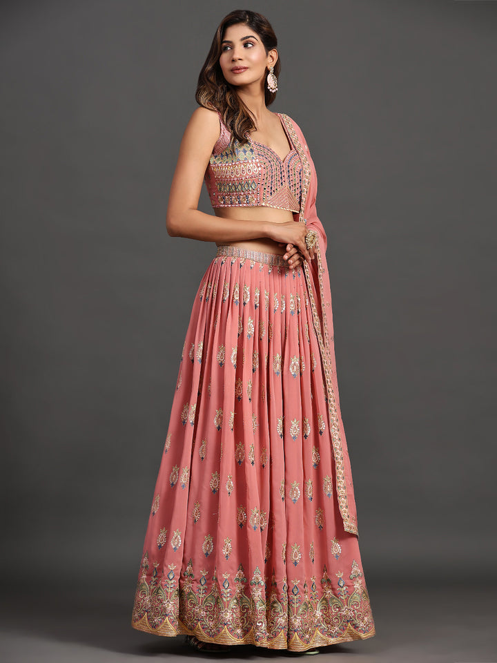 Designer Partywear Lehenga Choli | Elegant Georgette Multi-Embroidery