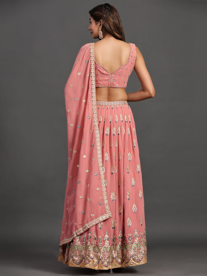 Designer Partywear Lehenga Choli | Elegant Georgette Multi-Embroidery