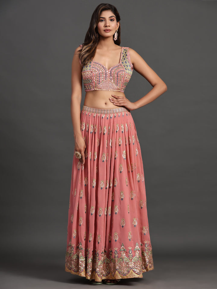 Designer Partywear Lehenga Choli | Elegant Georgette Multi-Embroidery