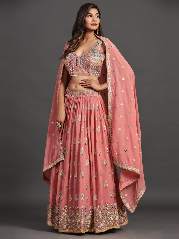 Designer Partywear Lehenga Choli | Elegant Georgette Multi-Embroidery