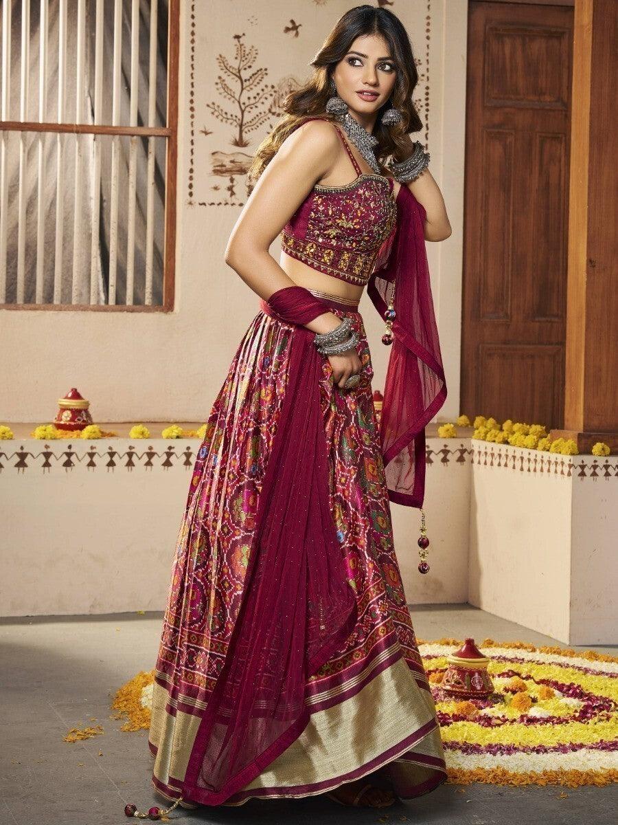 Show-Stopping Multi-Color Patola Silk Lehenga | Embroidered Choli